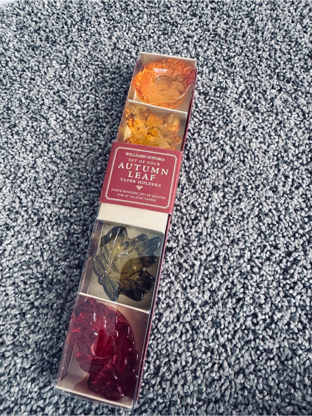 Williams Sonoma Autumn Leaf Taper Holders in Amber, Olive, and Ruby 2008